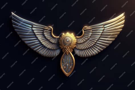 Premium AI Image | Ancient golden wings symbol isolated on dark background Illustration of an ...