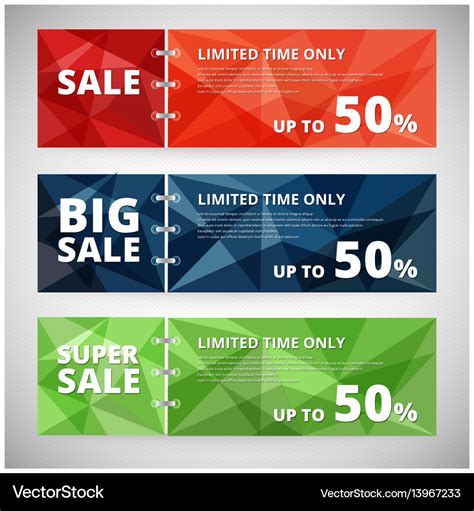 Sale discount banners set with polygonal abstract Vector Image