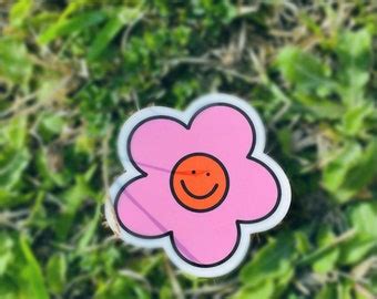 Smiley Face Flower Sticker - Etsy