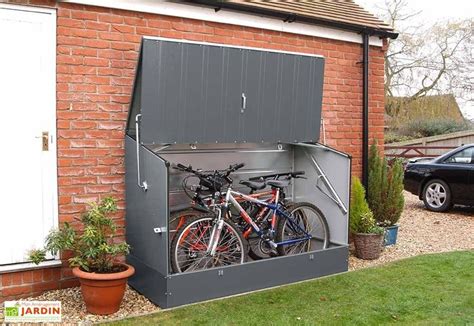 Coffre de rangement métal vélos anthracite 196 x 89 x 133 cm | Bicycle storage shed, Bike shed, Shed