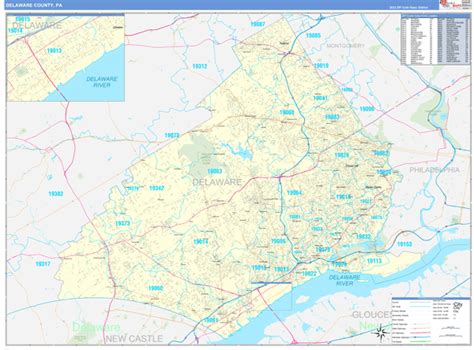 Delaware County, PA Zip Code Wall Map Basic Style by MarketMAPS - MapSales