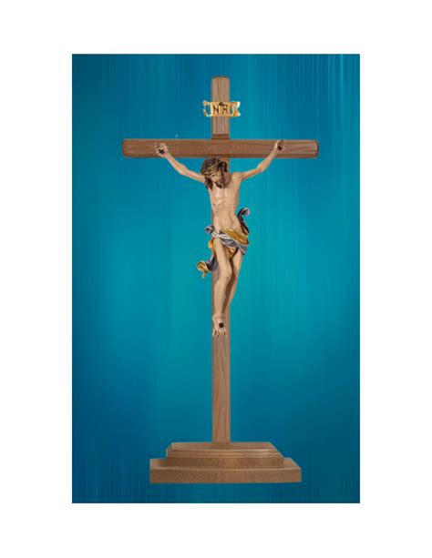 Crucifix sur pied en bois sculpté et peint - Crucifix sur pied avec Christ en bois sculpté et peint