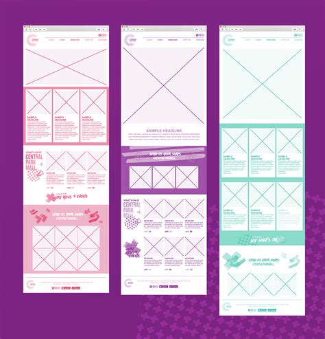 three different types of web pages on purple and pink background, with ...