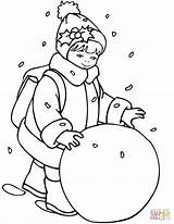 Little Girl Rolling A Snowball Coloring Page  Free Printable Coloring sketch template