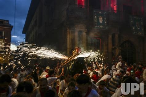 Photo: The fire bull emits sparks at the San Fermin Festival 2023 - PDH2023071152 - UPI.com