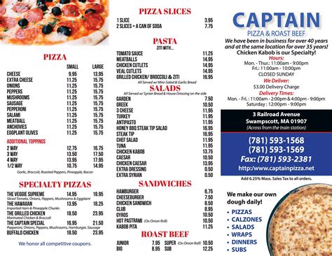 Menu | Captain Pizza & Roast Beef