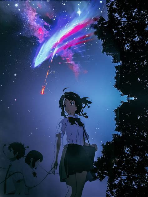 2K free download | Your name Mitsuha, anime, bonito, comet, girl, night, sky, HD phone wallpaper ...