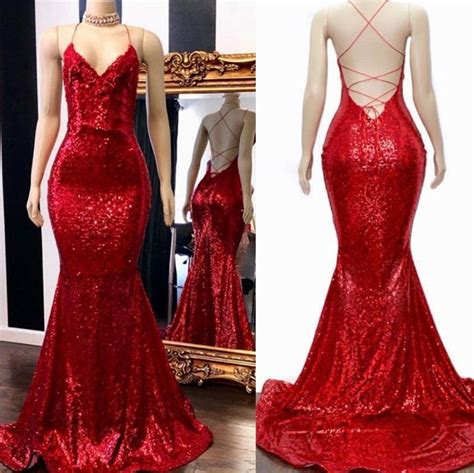 Red Sequin Prom Dress 2023 Mermaid Sleeveless Long Evening Gown · MychicDress · Online Store ...