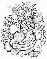 Coloring Page With Tropical Fruits Circle  Premium AI Generated Image sketch template