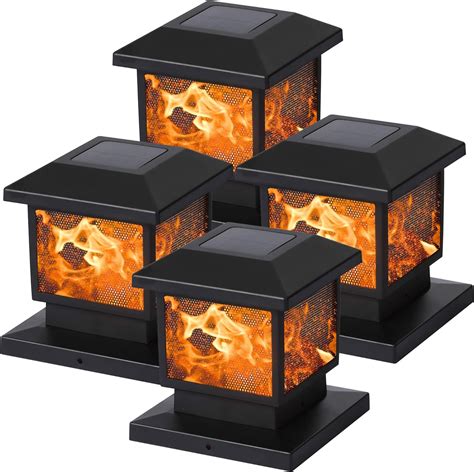 MAGGIFT Solar LED Flickering Flame Post Lights, 72 SMD LEDs, Fits 4x4 to 6x6 Posts - For Yard ...