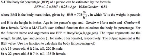 Solved The body fat percentage (BFP) of a person can be | Chegg.com