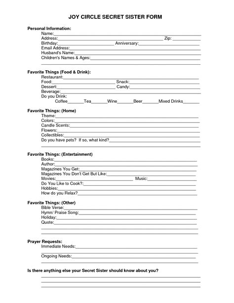 Printable Secret Sister Forms | Secret sisters, Secret, Sisters