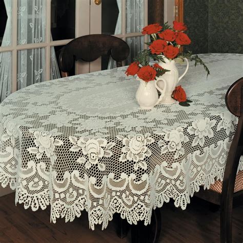 Heritage Lace Rose Oval Ecru (White) Polyester Tablecloth | Table linens, Table cloth, Crochet ...