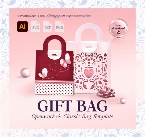 Gift Bag SVG Template: Classic and Lace/openwork, Favor Bags for ...