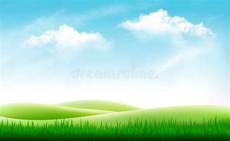 Nature Summer Background with Green Grass and Blue Sky. Stock Vector ...