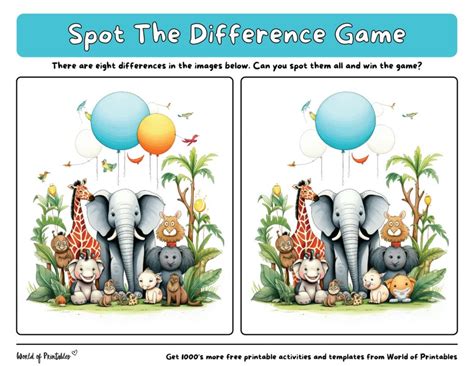 Animal Spot The Difference Games - World of Printables