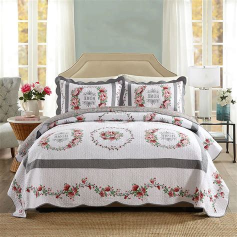 Quality Patchwork Quilt Set 3PCS Quilted Bedspread*1 Pillowcase*2 Cotton Quilts Bed Covers King ...