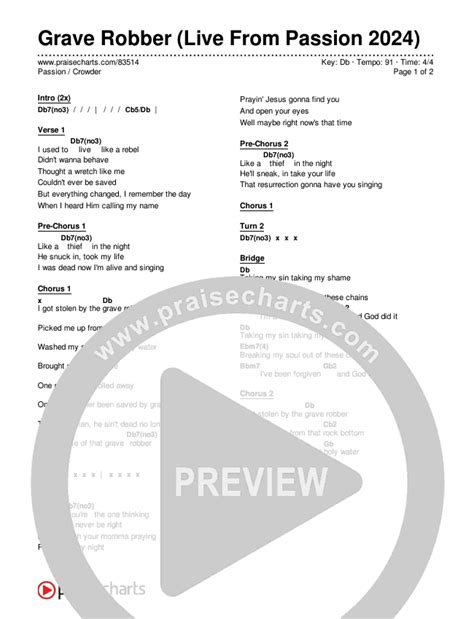 Grave Robber (Live From Passion 2024) Chords PDF (Passion / Crowder) - PraiseCharts