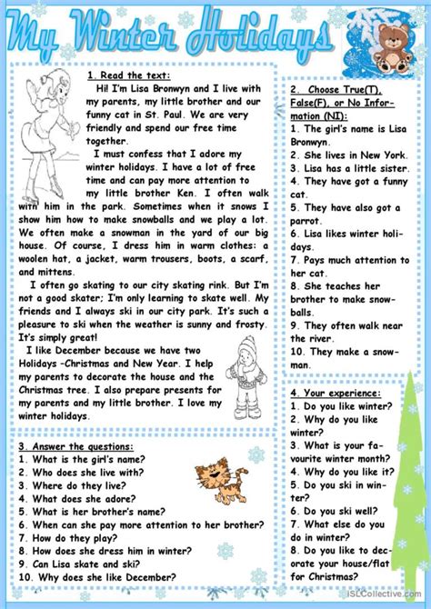 My winter holidays: English ESL worksheets pdf & doc