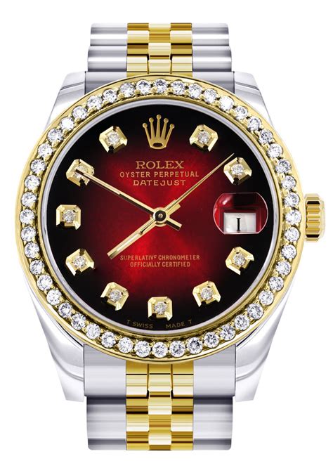 Womens Diamond Gold Rolex Watch | Diamond Bezel | 31MM | Red Diamond D ...