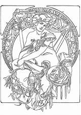 Alfons Mucha  Study For A Poster 1900 Art Nouveau Coloring Pages sketch template