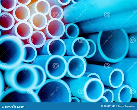 Blue PVC pipes stock photo. Image of pipeline, fittings - 128391540