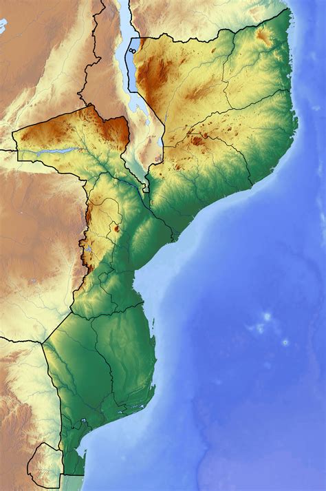 Large detailed topographic map of Mozambique | Mozambique | Africa | Mapsland | Maps of the World