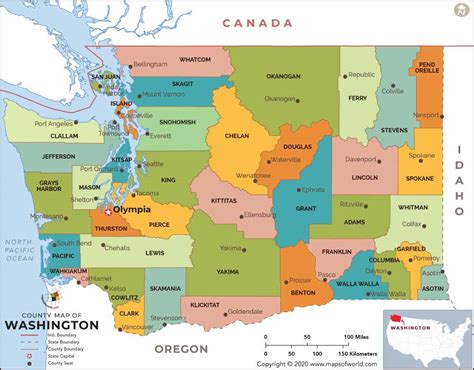 Washington State County Map, Counties in Washington State