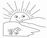 Sun Coloring Rising Pages Color Printable Sunrise Drawing Sketch  sketch template
