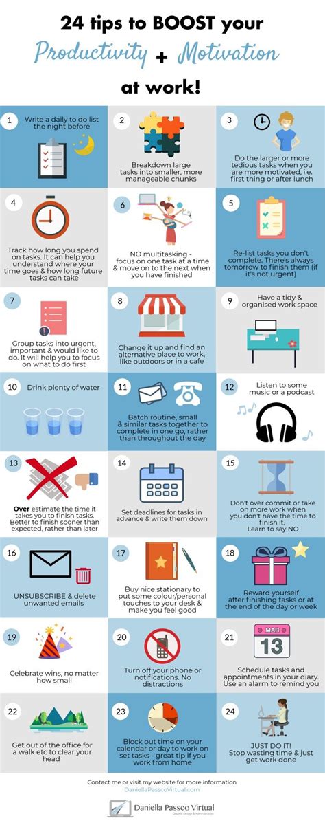 24 productivity and motivation tips infographic | Motivatie, Productiviteit, Studieplanner