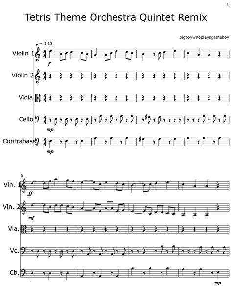 Tetris Theme Orchestra Quintet Remix - Sheet music for Violin, Viola ...