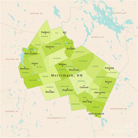 NH Merrimack Vector Map Green Digital Art by Frank Ramspott - Fine Art ...