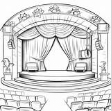Stage Coloring Pages Theatre Drama Color Sketch Drawing Curtain Saved  sketch template