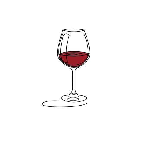 Wineglass red wine with shadow. Drink element. Retro glassware hand draw, design for any ...