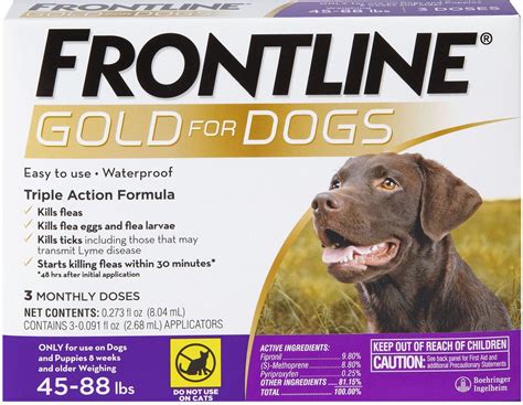 FRONTLINE GOLD Flea & Tick Treatment for Large Dogs, 45-88 lbs, 3 Doses (3-mos. supply) - Chewy.com