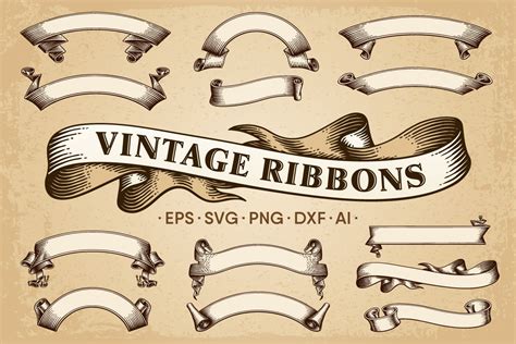 Vintage Ribbons Banners Vector Set | Background Graphics ~ Creative Market