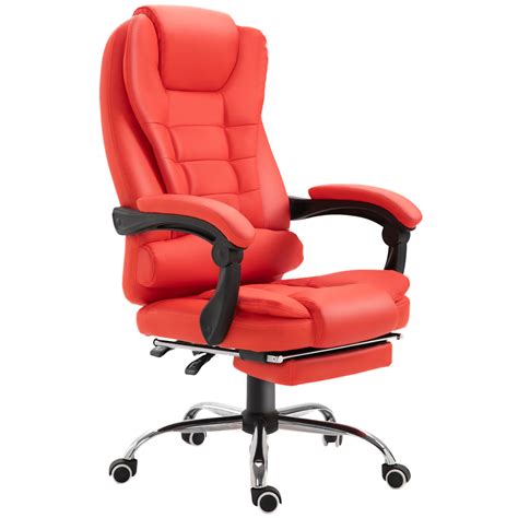 Chairs & Sofas HomCom Reclining PU Leather Executive Home Office Chair with Footrest Red ...