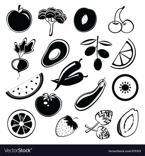 Fruit and vegetables silhouettes Royalty Free Vector Image