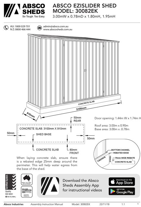 ABSCO SHEDS 30082EK INSTRUCTION MANUAL Pdf Download | ManualsLib