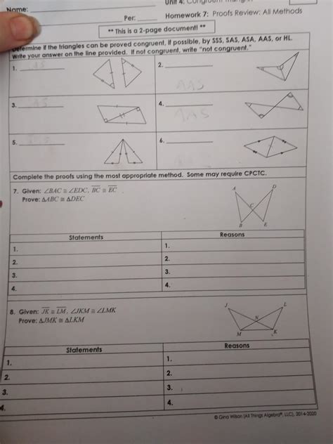 Gina Wilson All Things Algebra Unit 4: Congruent Triangles Homework 7: Proofs Review: all ...