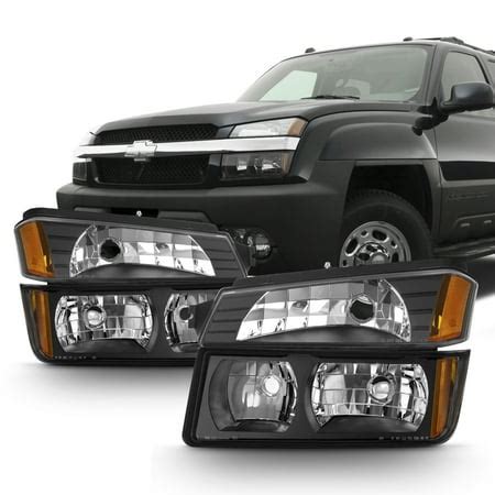 Fit 2002-2006 Chevy Avalanche Body Cladding Model Black Headlights + Bumper Set - Walmart.com