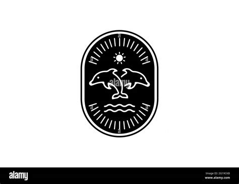 Vintage black white line art of dolphin badge design Stock Vector Image & Art - Alamy