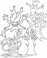 Creepy haunted Forest coloring Page sketch template