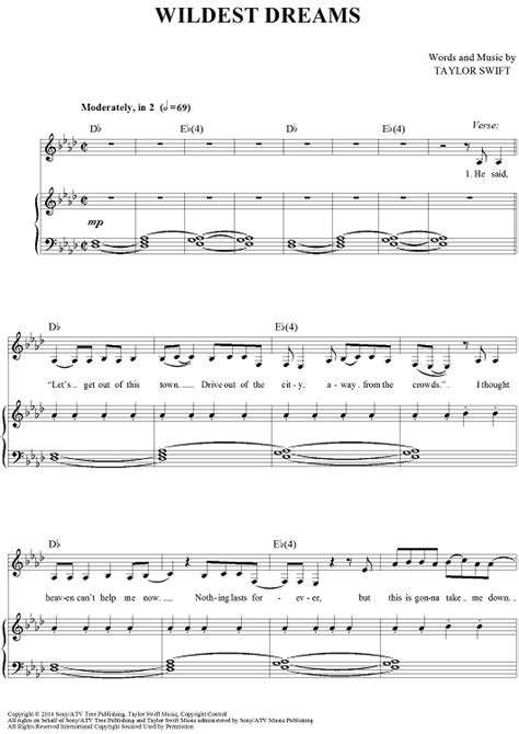 Wildest Dreams | Sheet music, Lyrics and chords, Guitar lessons tutorials