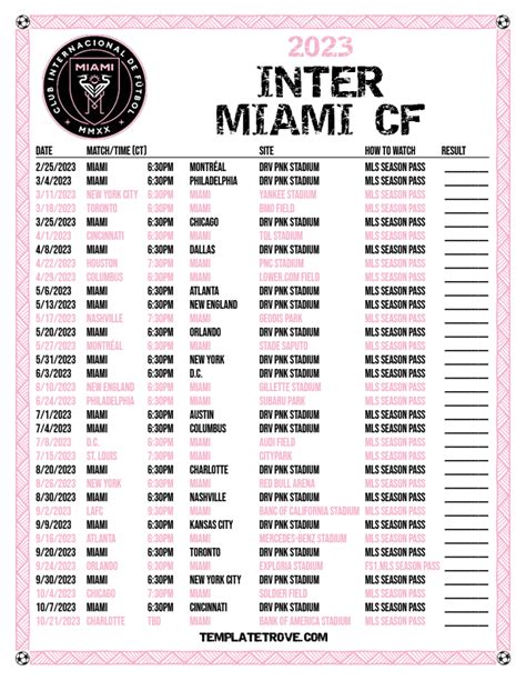 Printable2023 Inter Miami CF Soccer Schedule