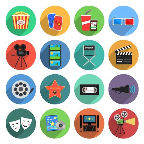 Movie icons flat set | Premium Vector