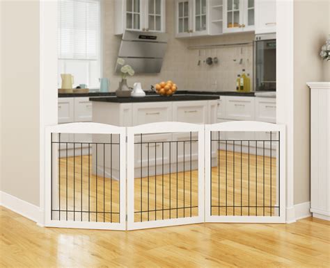 PAWLAND Wooden Freestanding Wire Pet Gate for Dogs, 3 Panel Step Over Fence, Dog Gate for The ...