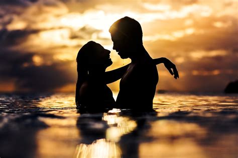 Kissing Couple Silhouette Sunset