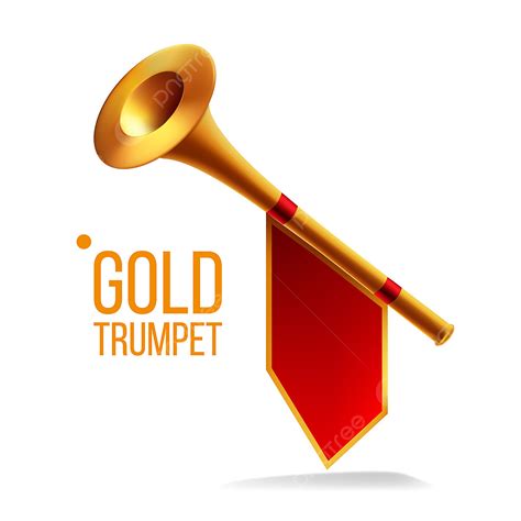 Trumpet Fanfare Clipart PNG Images, Gold Trumpet Vector Fanfare Horn Musical Herald Object Loud ...