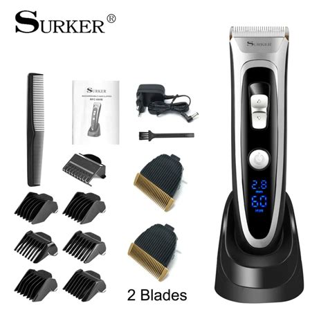 SURKER Professional Rechargeable Hair Clipper Cordless Hair Trimmer With LED Display Haircut Kit ...